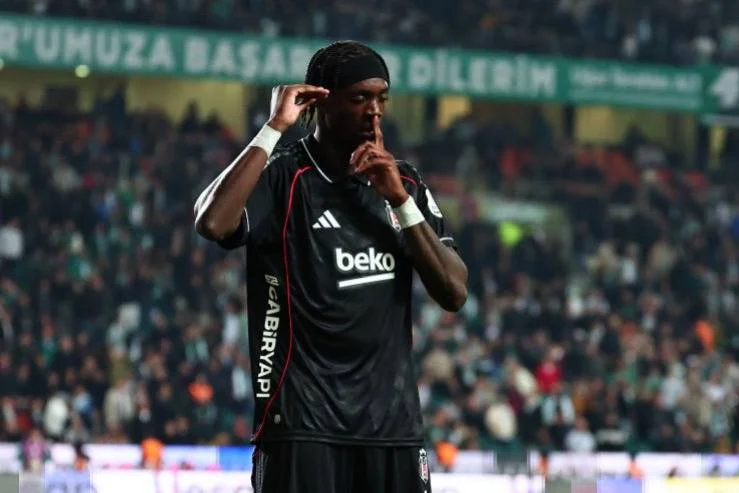 Wilfred Ndidi celebrates after scoring his first goal for Besiktas against Konyaspor