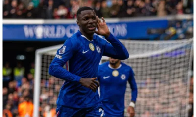 “Moises Caicedo celebrates after scoring for Chelsea against Liverpool as John Mikel Obi praises him as a complete footballer.”