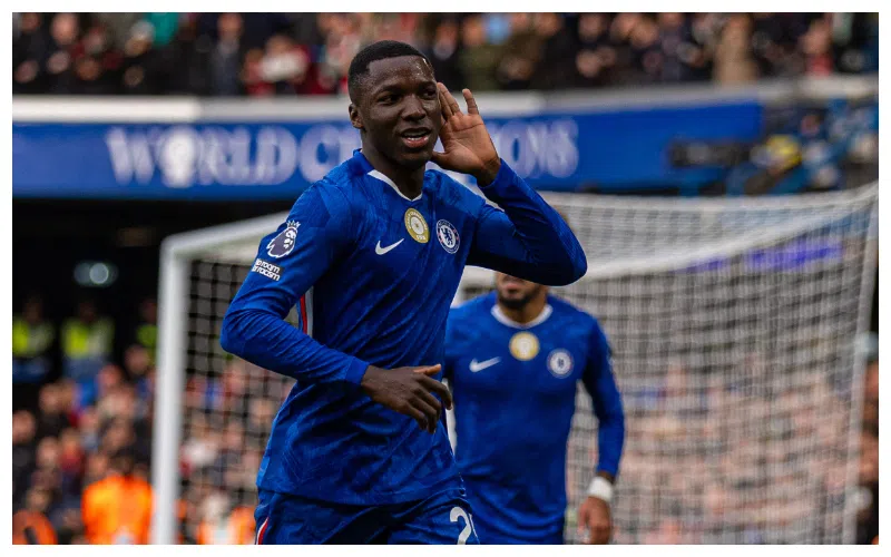 “Moises Caicedo celebrates after scoring for Chelsea against Liverpool as John Mikel Obi praises him as a complete footballer.”