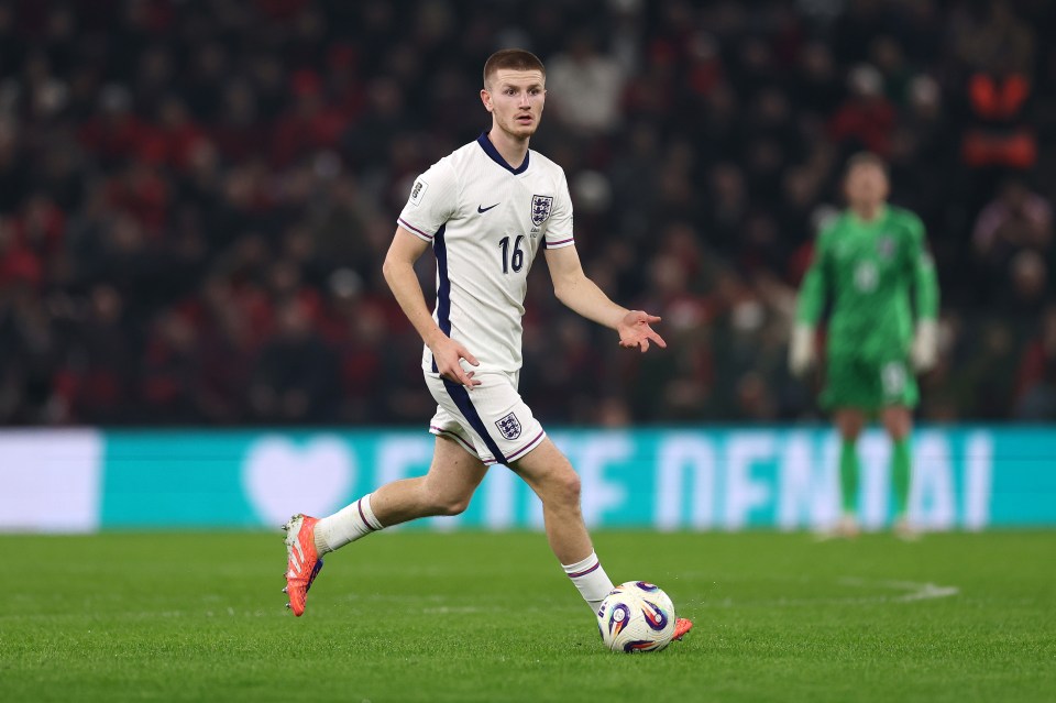 Adam Wharton in action for England during World Cup qualifier vs Albania