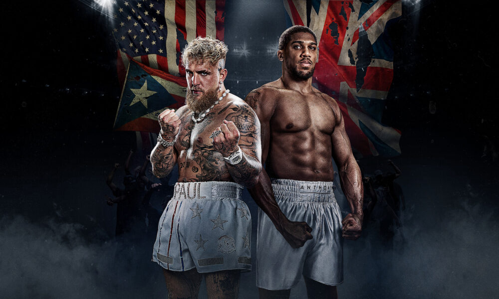 Anthony Joshua and Jake Paul face-off poster ahead of December 19 boxing match.