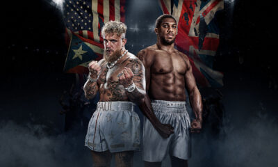 Anthony Joshua and Jake Paul face-off poster ahead of December 19 boxing match.