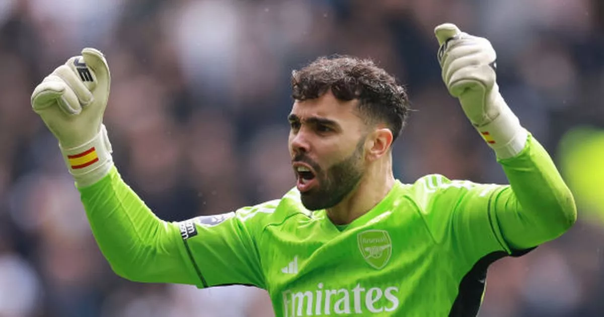 Arsenal goalkeeper David Raya reacts after conceding late equaliser against Sunderland
