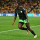 Asisat Oshoala celebrating after scoring for the Super Falcons of Nigeria