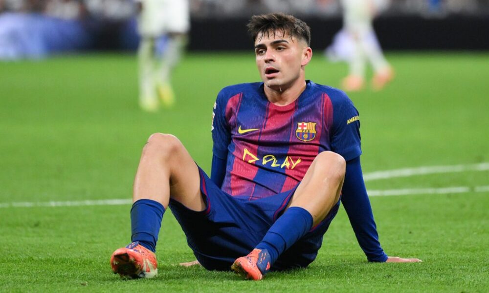 Barcelona’s Pedri celebrating during a match before his injury layoff