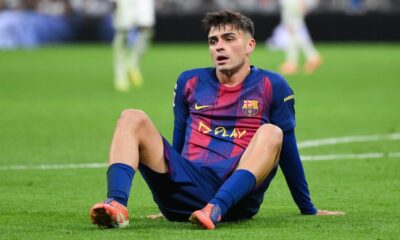 Barcelona’s Pedri celebrating during a match before his injury layoff