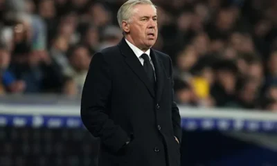 Carlo Ancelotti gestures during a Real Madrid match, reflecting on last season’s struggles