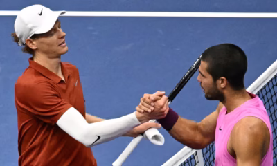 Carlos Alcaraz and Jannik Sinner shaking hands after a tennis match