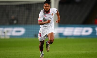 Chidera Ejuke in action for Sevilla during La Liga match vs Espanyol