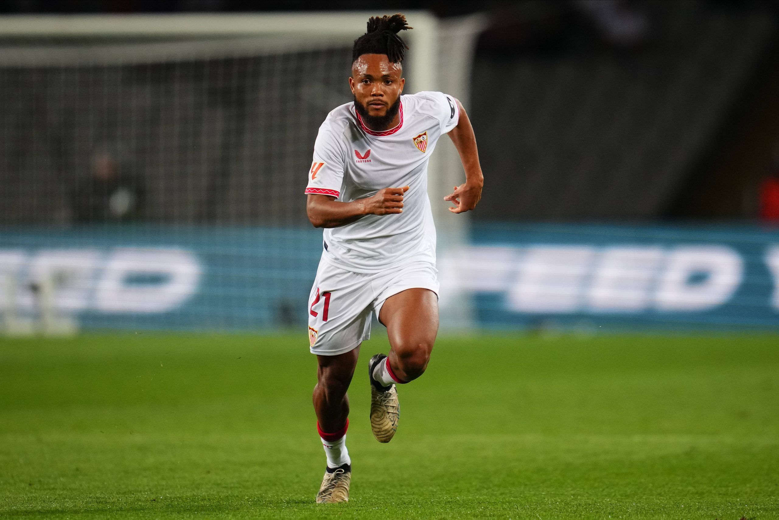 Chidera Ejuke in action for Sevilla during La Liga match vs Espanyol