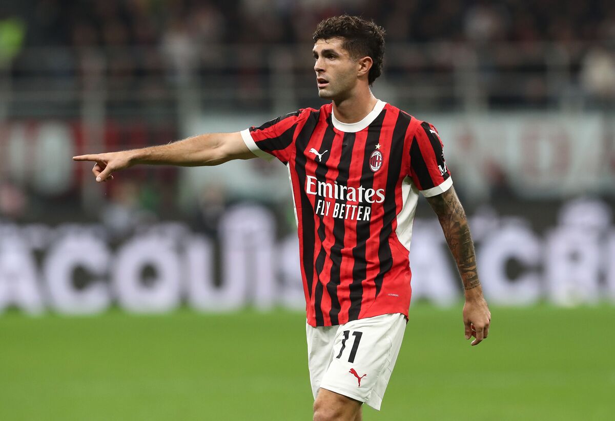 Christian Pulisic in action for AC Milan with Premier League clubs monitoring transfer interest
