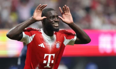 Dayot Upamecano in action for Bayern Munich during Champions League match