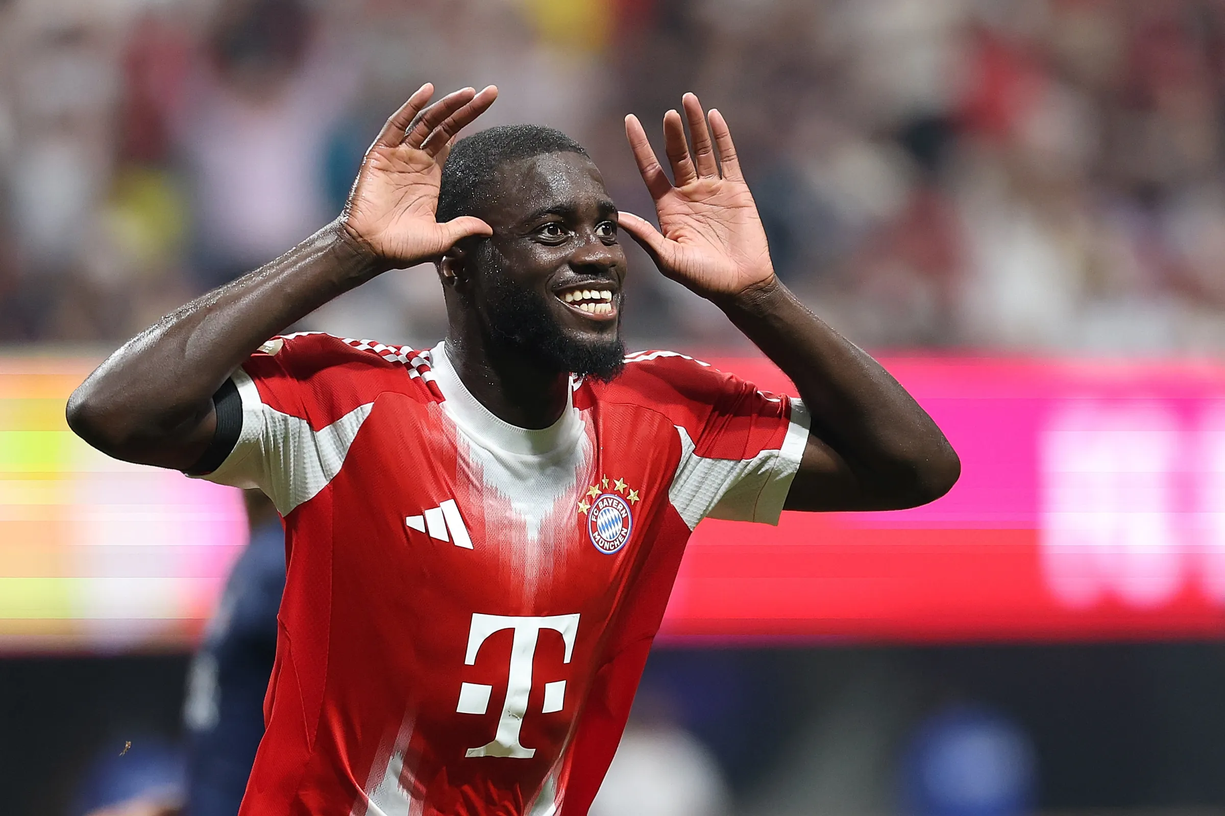 Dayot Upamecano in action for Bayern Munich during Champions League match