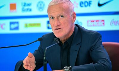 Didier Deschamps speaking at press conference for France national team