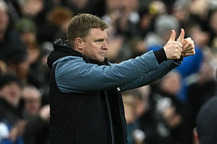 Eddie Howe gestures on the touchline during a Newcastle United match.