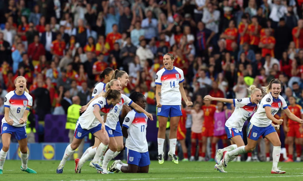 England Women celebrating during UEFA Euro 2025 final win over Spain