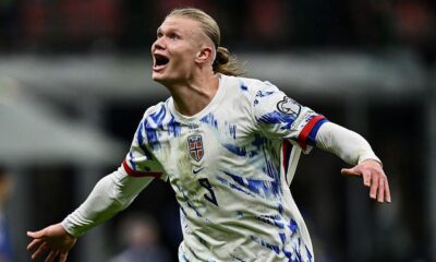 Erling Haaland celebrating a goal for Norway during World Cup qualifiers.Erling Haaland celebrating a goal for Norway during World Cup qualifiers.