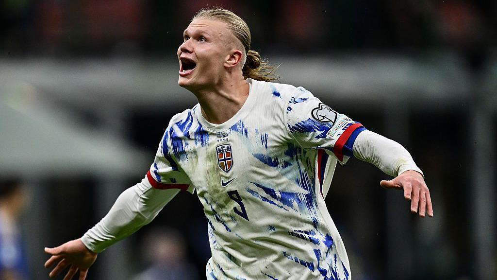 Erling Haaland celebrating a goal for Norway during World Cup qualifiers.Erling Haaland celebrating a goal for Norway during World Cup qualifiers.