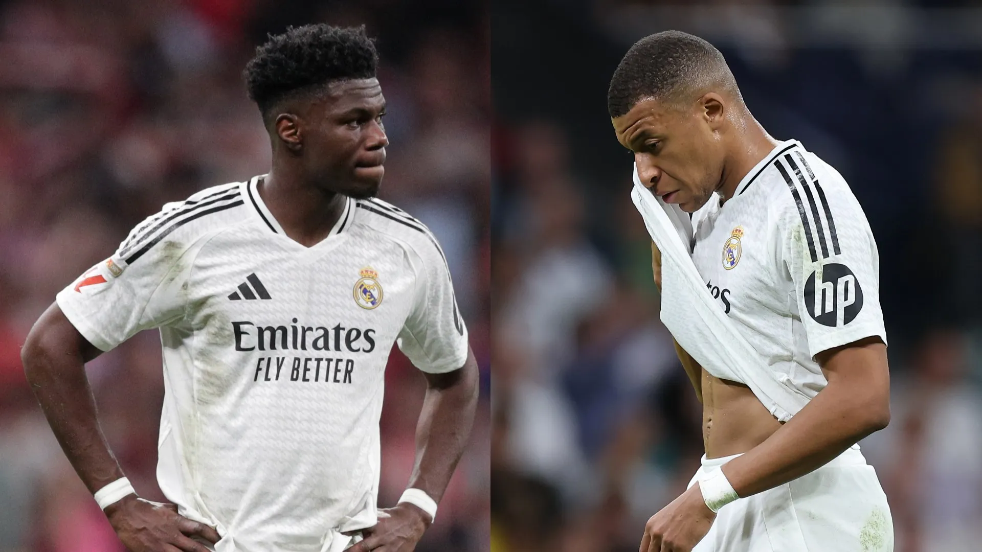 Kylian Mbappe and Dayot Upamecano share a laugh during France training amid Real Madrid transfer rumours.