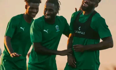 Gabon national football team training in Benslimane ahead of 2026 World Cup playoff against Nigeria.
