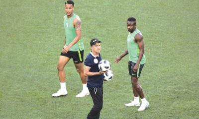 Gernot Rohr during a Super Eagles training session