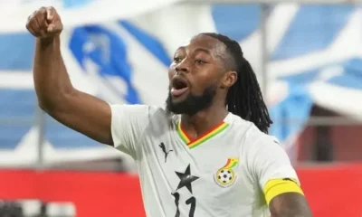 Ghana Black Stars player Antoine Semenyo wearing a “Qualified” shirt celebrating World Cup progress
