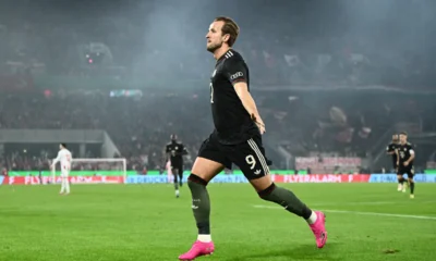 Harry Kane celebrating a goal for Bayern Munich during the DFB Cup