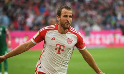 Harry Kane celebrating a goal for Bayern Munich in the Bundesliga