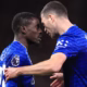 Idrissa Gueye apologising after red card incident with Michael Keane