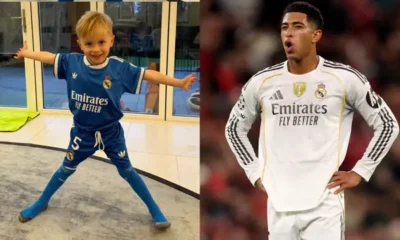 James Maddison’s son wearing Jude Bellingham Real Madrid 2025-26 third kit