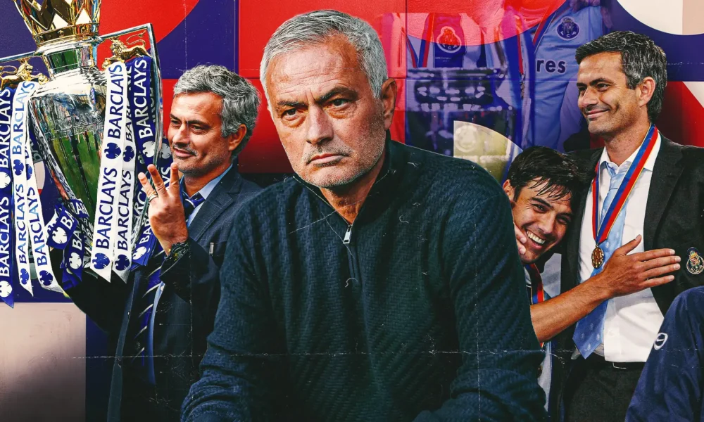 Jose Mourinho comforting Benfica player Samuel Dahl after Champions League loss to Bayer Leverkusen