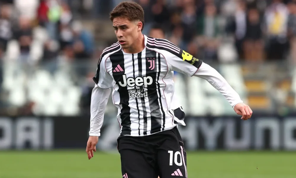 Kenan Yildiz celebrates after scoring for Juventus, amid transfer interest from Arsenal, Chelsea, and Real Madrid.