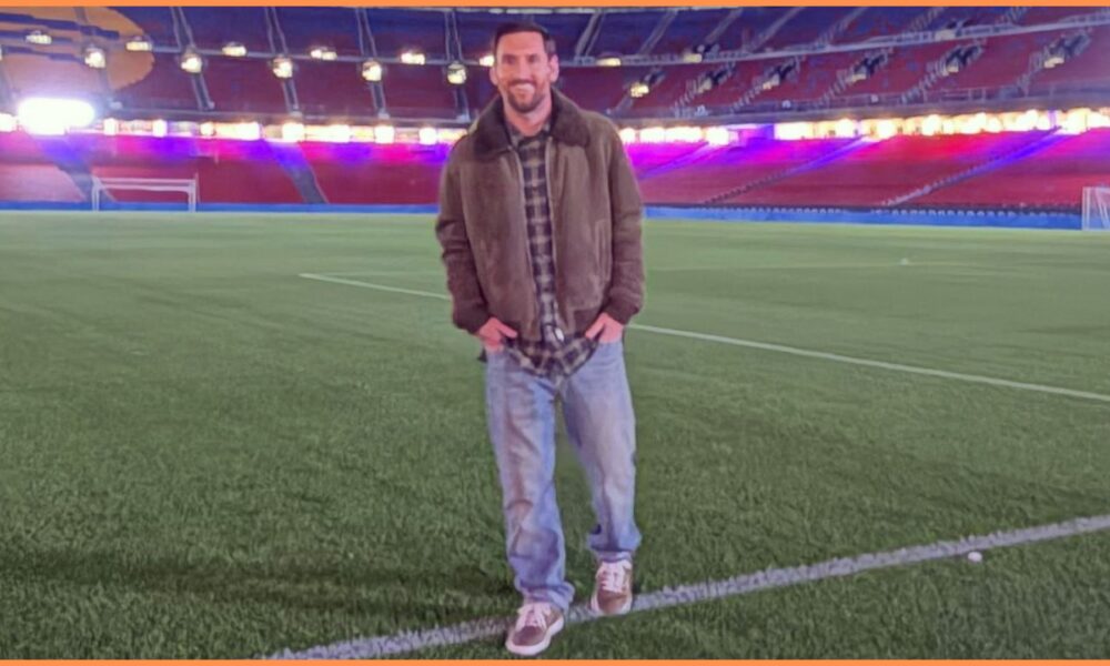 Lionel Messi visiting the renovated Camp Nou during Barcelona tribute preparations