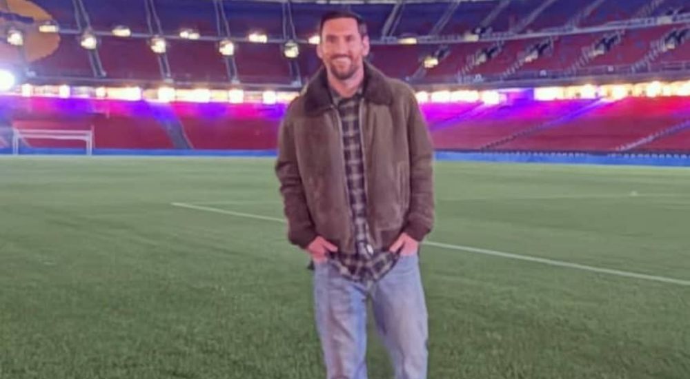 Lionel Messi visiting the renovated Spotify Camp Nou stadium in Barcelona.