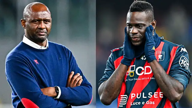 Mario Balotelli reacts to Patrick Vieira’s Genoa sacking