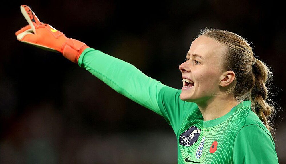 Mary Earps reacting during an England women’s match after controversy over Hannah Hampton comments