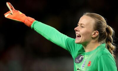 Mary Earps reacting during an England women’s match after controversy over Hannah Hampton comments
