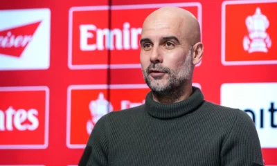 Pep Guardiola during Manchester City press conference discussing Arsenal’s form