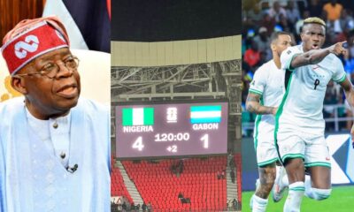 President Bola Ahmed Tinubu applauding the Super Eagles’ victory against Gabon