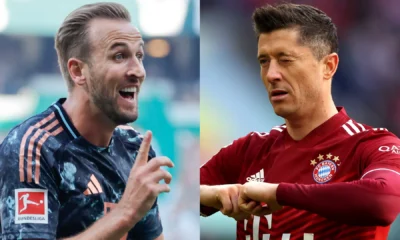 Robert Lewandowski and Harry Kane side by side in Bayern Munich colours
