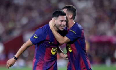 Roony Bardghji celebrating during a Barcelona match