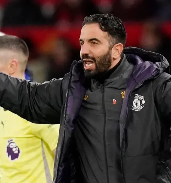 Ruben Amorim giving instructions on the touchline during a Manchester United match