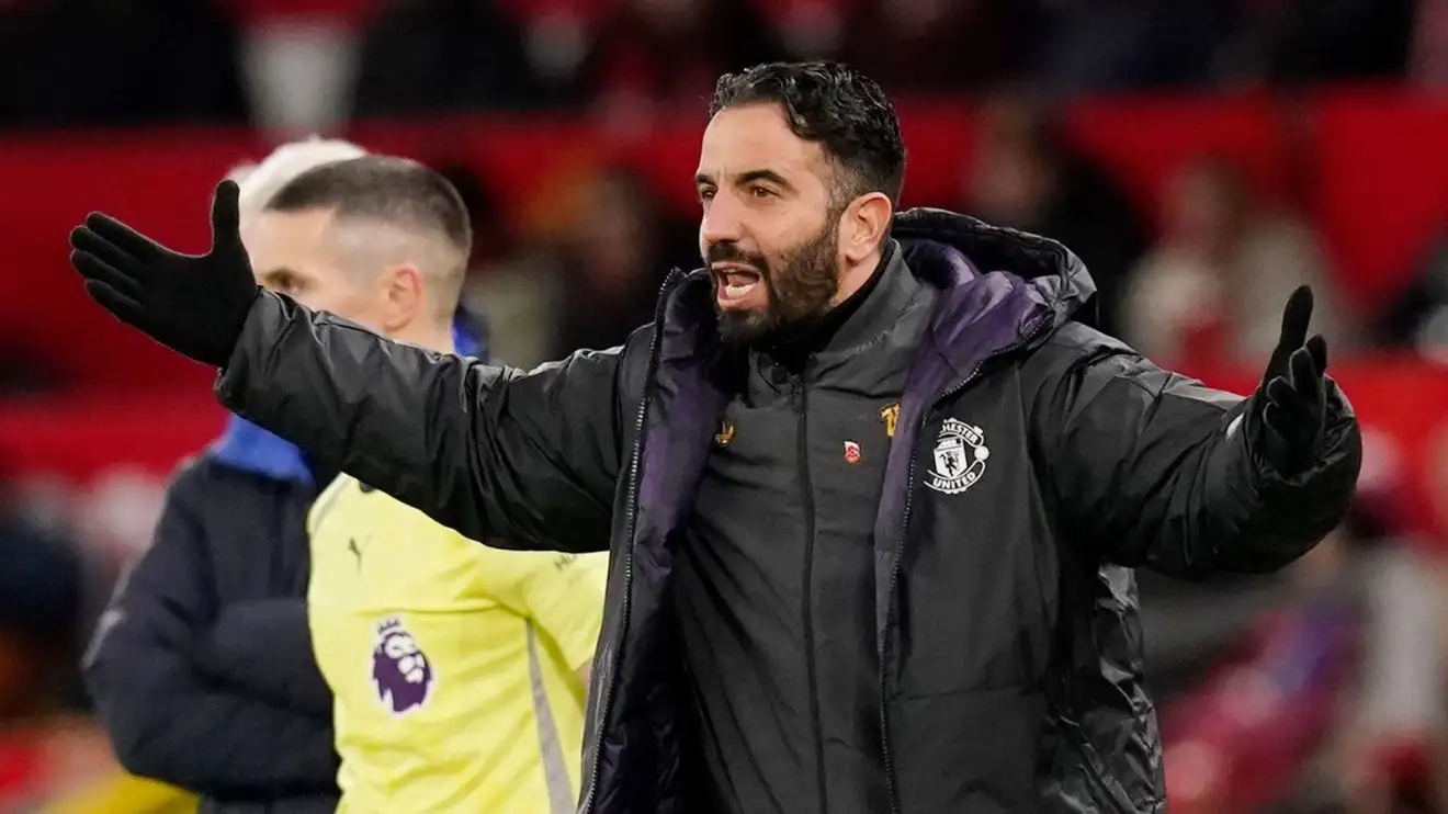 Ruben Amorim giving instructions on the touchline during a Manchester United match