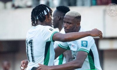 Samuel Chukwueze celebrating Nigeria’s win against Gabon at the 2026 World Cup qualifiers