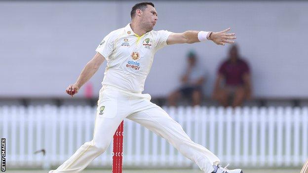 Scott Boland bowling for Australia during Ashes preparations