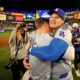 Shohei Ohtani celebrating Dodgers’ World Series win with teammates