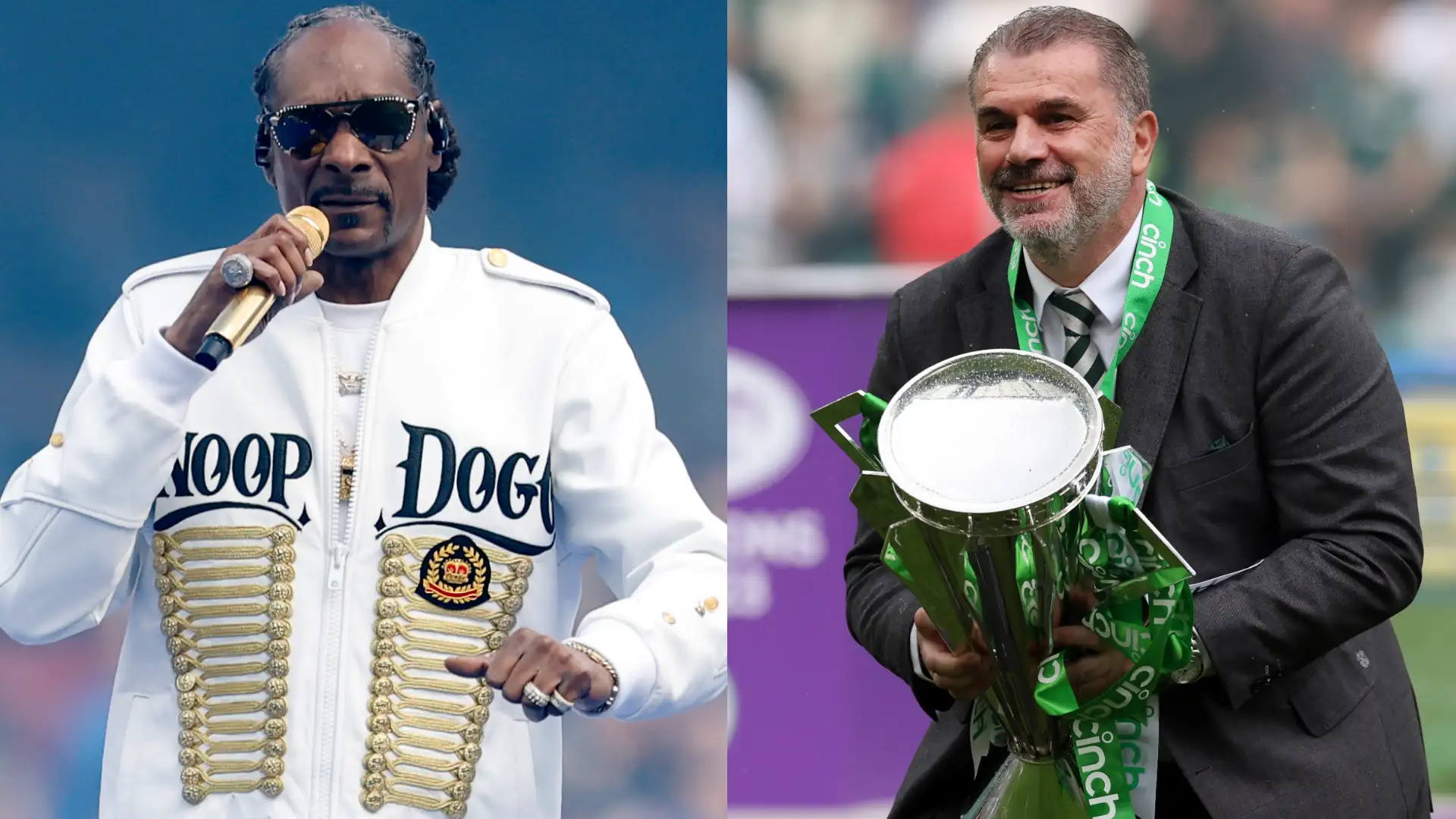Snoop Dogg wearing a Celtic jersey while talking about potential club investment
