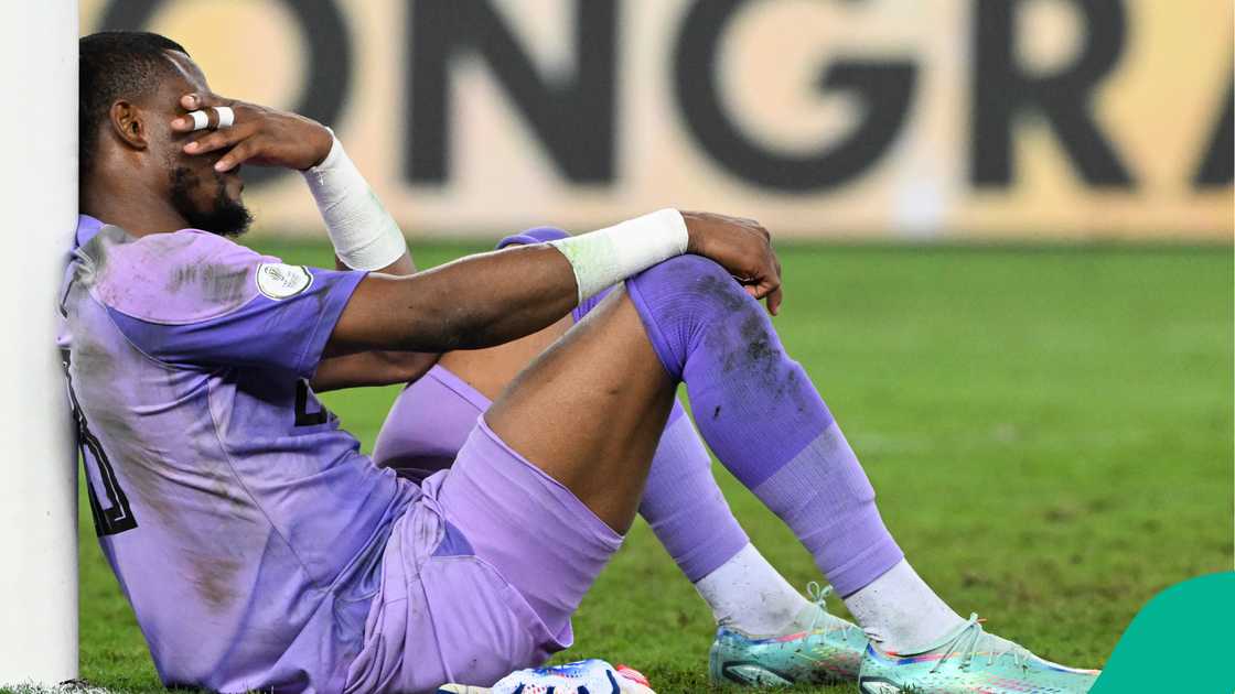 Stanley Nwabali looking dejected after Nigeria’s penalty shootout loss to DR Congo