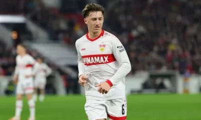 Stuttgart midfielder Angelo Stiller in action during Bundesliga match as Manchester United eye transfer move