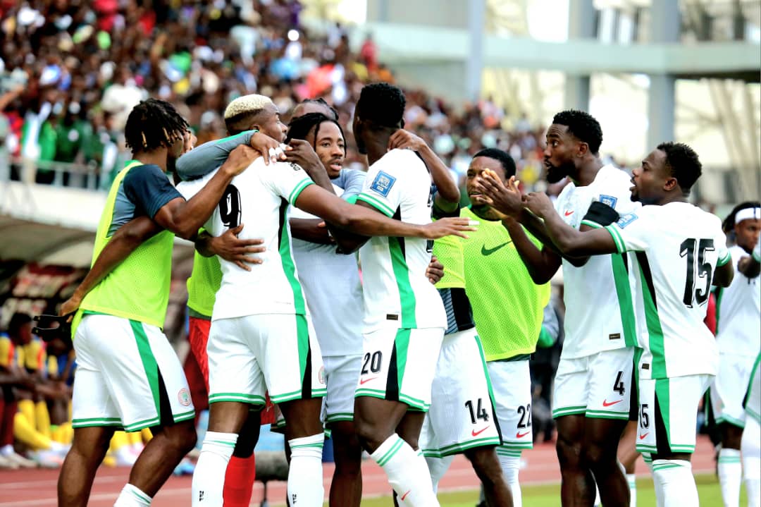 Super Eagles Nigeria players celebrating a goal ahead of AFCON 2025